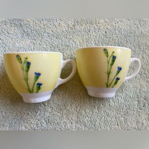 Royal Prestige Table Charm Yellow Teacups with Blue Floral Accent - Set of 2